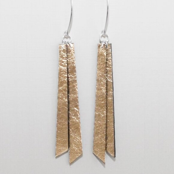 gold Leather Earrings - Picture 2 of 6